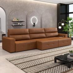Sofá Retrátil 5 Lugares 374cm 3 Módulos Nero com USB Couro Caramelo Manchado G52 - Gran Belo