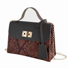 Bolsa Pequena Quadrada Feminina com Estampa de Cobra