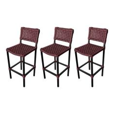 Kit 3 Banquetas Premiuim Assento Curvo França em Aluminio e Corda Naút