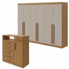 Conjunto de Guarda-roupa 6 Portas Bertha com Cômoda da Vinci com Nicho