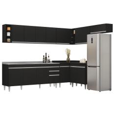 Armário De Cozinha Modulado De Canto 8 Peças Cp27 Com Pia Inox Preto - Lumil