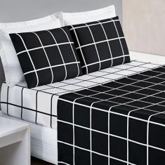 Jogo De Lençol Casal 4 Peças 200 Fios Estampa Grid Austin - Linda Casa