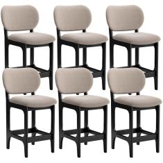 Kit 06 Banquetas Baixa Bar Cozinha E Sala De Jantar Fixa Betta L02 Preto Bouclê Bege - Lyam Decor
