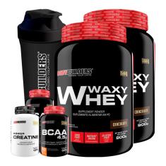 Kit 2x Whey Protein Waxy Whey+2x BCAA 4,5 100gr +1x Creatina 100gr+ coqueteleira - Bodybuilders-Unissex