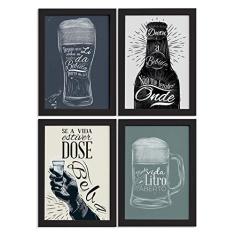 Quadros com Frase Boteco 22x32cm Moldura Preta Kit 4un
