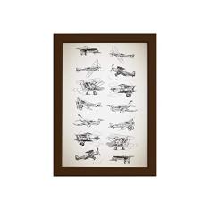 Quadro Vintage Moldura Marrom Aviões 33x43cm
