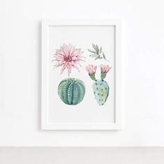Quadro Cacto Floridos Moldura Branca 22x32cm