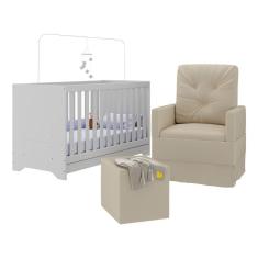 Berço 3 em 1 com Colchão Poltrona Amamentação e Puff Multimóveis MP4160