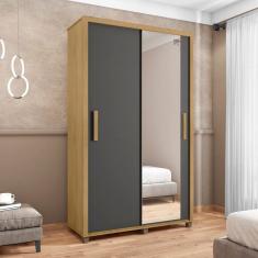 Guarda Roupa Solteiro 2 Portas de Correr 2 Gavetas Suécia Cinamomo/Grafite