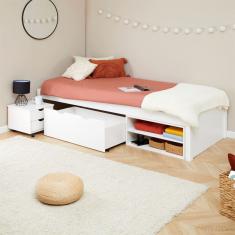 Cama Solteiro Branco Madeira com Gaveta e Mesa de Cabeceira Sabrina