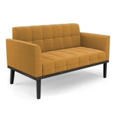 Sofá Namoradeira Base Madeira Fixa Preto Elisa Bouclê Mostarda D03 - D