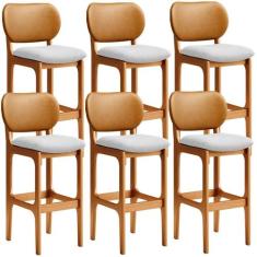 Kit 6 Banquetas Alta Bar Cozinha Jantar Betta L02 Imbuia Material Sint