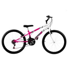 Bicicleta de Passeio Ultra Bikes Esporte Bicolor Rebaixada Aro 24 Reforçada Freio V-Brake,18 Marchas Feminina Rosa/Branco