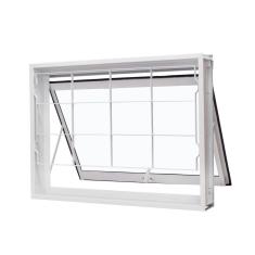 Janela de Aço Maxim-Ar 60x80cm com Grade Quadriculada e Vidro Liso Qualitysol Ramassol Branco