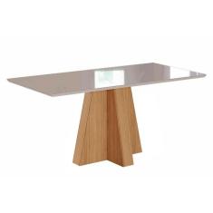 Mesa para Cozinha Patricia + Tampo Madeirado Vidro 130x80cm Nature/Off White - Cimol