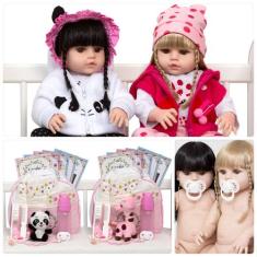 Boneca Reborn Meninas Gêmeas Fofas Com Bolsa 41 Acessórios - Cegonha R