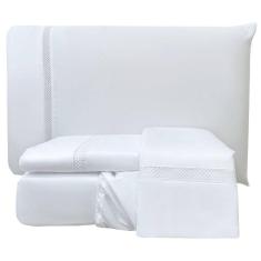 Jogo De Cama Lençol Stella Queen 4 Peças Percal 300 Fios Ponto Infinito Macio - Branco