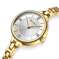 Relógio De Pulso Feminino Dourado Curren Pulseira Metálica