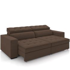 Sofá Retrátil Reclinável Para Sala De Estar Living 246cm Clara M03 Veludo Marrom - Lyam Decor