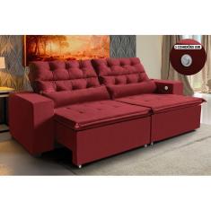Sofá 4 Lugares América Retrátil, Reclinável 2,52m Tecnologia Carregamento 3 portas USB Vermelho