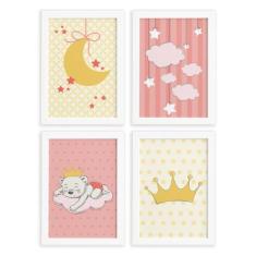 Quadros para Quarto de Bebê Ursinha Princesa Kit 4un - Quartinhos