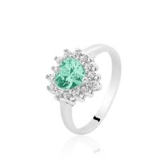 Anel de Prata Coração Zircônia Verde - Sal do Mar, Prata, 12