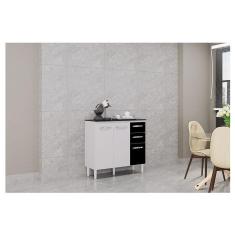 Balcão De Cozinha Ambiente Isadora Branco Preto - Poquema