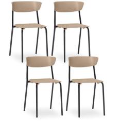 Kit 04 Cadeiras Fixa Base Preta Empilhável Bit Nude - Lyam Decor