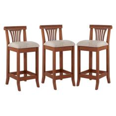 Kit 3 Banquetas Média em Madeira Valentina Estofada Linho Bege M58 RMI