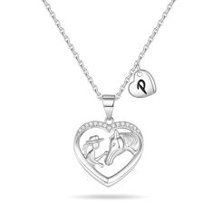 Presentes de cavalo para mulheres - Colar com coração 26 letras zircônia, pingente de cavalo, joia feminina pequena, colar com inicial, Medium, Zircônia cúbica, Zircônia cúbica