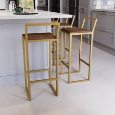 Jogo 4 Banqueta Alta Balcão Bistrô Dourada Confort Industrial Premium 