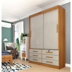 Guarda Roupa 2 Portas 6 Gavetas Chicago - Tcil Móveis - Cinamomo/off White