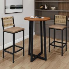Conjunto Bistrô Coliseu Tampo Maciço Pinus 70cm com 2 Banquetas Barcel