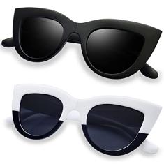 Óculos de Sol Femininos Polarizadas Olho de Gato Retrô Óculos Joopin Cateye Mulheres Óculos Escuros (Preto + Branco)