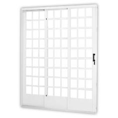 Porta De Correr 3 Folhas Divisor Quadriculada 215X200 Mgm Branco