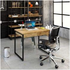 Mesa Para Escritório 90Cm 2 Gavetas Kuadra Compace Carvalho
