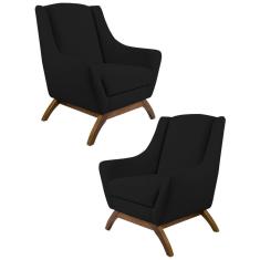 Kit 2 Poltronas Base Manu Madeira Juliet B-300 Veludo Preto - Domi