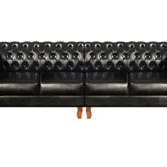Sofá Dom Pedro Chesterfield Modulado 4 Lugares Decoração Sara Recepção Preto