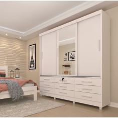 Guarda Roupa Casal com Espelho 3 Portas 9 Gavetas 199cm Chicago