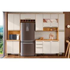 Cozinha Completa Nápoli Prime 5 Peças (2aéreos+1balcão+1paneleiro+1torrequente) C5p97 Amendoa-off White - Ronipa