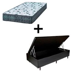 Cama Box Baú Solteiro 88 Tecido Preto Com Colchão Alegro Bello Box D28 Cinza 58x88x188