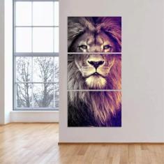 Quadro Decorativo Leão Sala Corredor Jogo 3 Peças Modelos