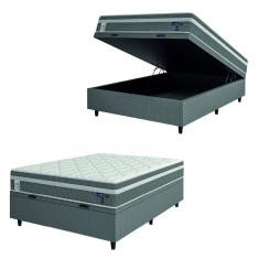 Cama Box Baú Colchão Casal Molas Ensacadas Euro In Up 138x188x67cm Cinza / Branco Probel - Suporta até 110kg por Pessoa