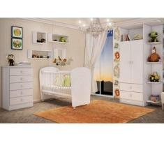 Quarto de Bebê Completo Leãozinho com Guarda Roupa 2 Portas, Cômoda e Berço Espresso Móveis Branco