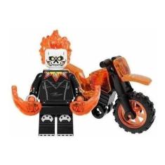 Boneco Moto Blocos Montar Motoqueiro Fantasma Pantera Negra