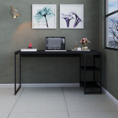 Escrivaninha com Estante Baixa Estilo Industrial 150cm com 02 Prateleiras Dynamica Yescasa Preto Ônix / Est.Preta