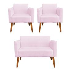 Kit 01 Namoradeira 02 Poltronas Marisa Rosa Bebê