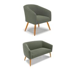 Sofá Namoradeira E Poltrona Pé Palito Castanho Stella Bouclê Menta D03 - D`rossi