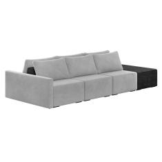 Sofá Ilha 3 Lugares Living 402cm Modulado Lary Veludo-pu Pto K01 Cor Cinza