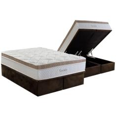 Conjunto Box Baú King: Colchão Espuma Herval Molas Ensacadas Toronto + Base Crc Suede Brown (193x203)